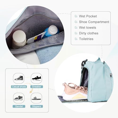 Gym Bag for Women Men with Shoes Compartment,Sports Duffle Bag Personal item travel Duffel Bags Tote Bag Small Carry on Weekender Overnight Bag Workout Dance Bag Hospital Holdalls Light Blue - color: A5-Light Blue