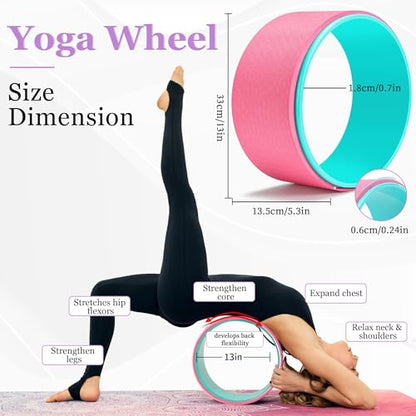 All in One Yoga Wheel Set, Soft Foam Roller Wheel for Back Pain & Stretching, Yoga Blocks 2 Pack with Strap, Trigger Point Therapy Massage Ball for Deep Tissue, Yoga Starter Kit for Beginner - color: C1, Pink