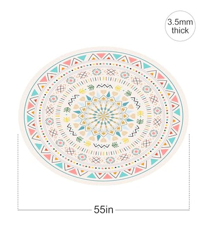 nuveti Large Meditation Mat Non Slip Round Yoga Mat Natural Rubber with Sueded Surface Exercise Mat Perfect for Meditating, Stretching, Yoga（140CM X 3.5MM Thick) - color: MoLuoGeCaiHong