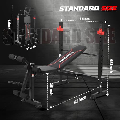 MAIDOMA Multi-Function 8 in 1 Foldable Weight Bench Set with Leg Extension - color: wine red
