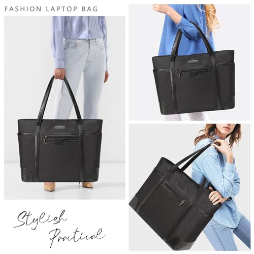 Laptop Bag for Women,ChaseChic Waterproof Classic Teacher's Tote Bag 15.6in Computer Work Bags for Women with Luggage Strap - color: Black-17.3in