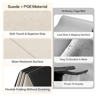 Foldable Yoga Mat, 70''x24''x0.24''(6mm）Non-slip POE Exercise Mat - color: Beige