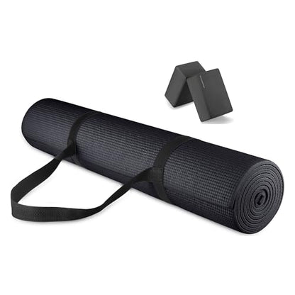 Fitvids All Purpose Thick High Density No Tear Exercise Yoga Mat with Strap & Lightweight Features for Indoor & Outdoor Use - color: Black