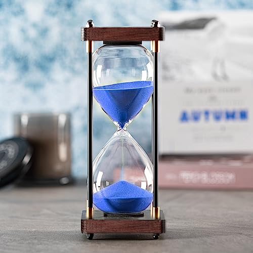 SAMLONG Large Hourglass Timer 60 Minute, Decorative Wood Sand Timer, Blue | 1 Hour Metal Sand Clock, Modern Office Home Décor - color: Blue Sand