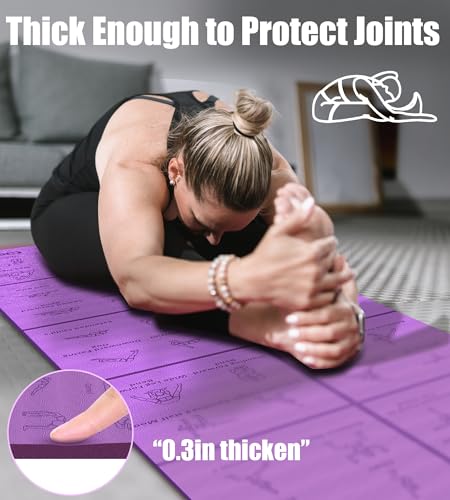 Foldable Instructional Yoga Mat with Poses Printed On It (Purple)