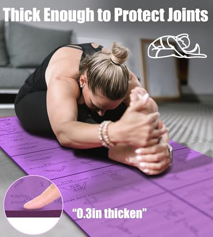 Foldable Instructional Yoga Mat with Poses Printed On It (Purple)