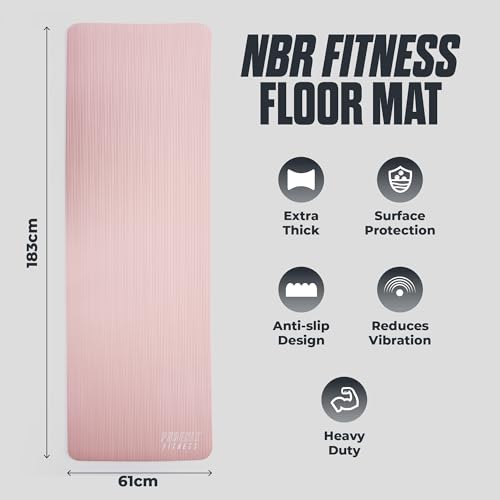 Phoenix Fitness NBR Yoga Mat - 15mm Extra Thick Exercise Mat with Carry Strap - Non Slip Yoga Mat for HIIT, Exercise & Pilates for Men and Women - Black or Pink - color: Pink