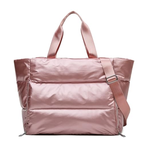 Large Puffer Tote Bag for Women, Quilted Gym Bag with Yoga Mat Holder, Travel Duffle, Waterproof Carry on Weekender Bag (pink) - color: pink