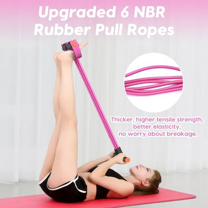Pedal Resistance Band with Handles, 6-Tubes Natural Rubber Exercise Band - color: Pink