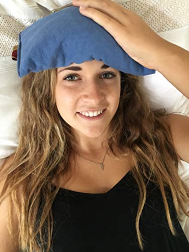 Eye Pillow Blue Denim Cherry Pit-Stone Pack, Microwavable Hot/Cold Compress, Sustainable Heating Pad, Moist Heat, Headache Pain Relief, Spa Yoga Gift - color: Blue Denim, Natural-dyed