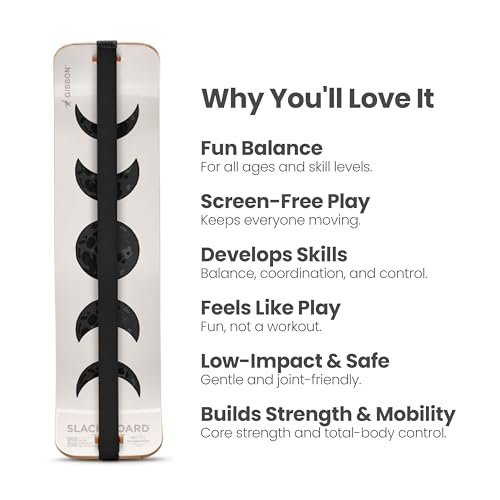 GIBBON SlackBoard, Balance Board Kids & Adults, Slackline Balance Trainer | 1 & 2 Line Options, Slack Board, Core Workout Equipment, Home Gym Training, Standing Desk Exercise, Yoga, Agility, Pilates - color: Moon - 1 Line