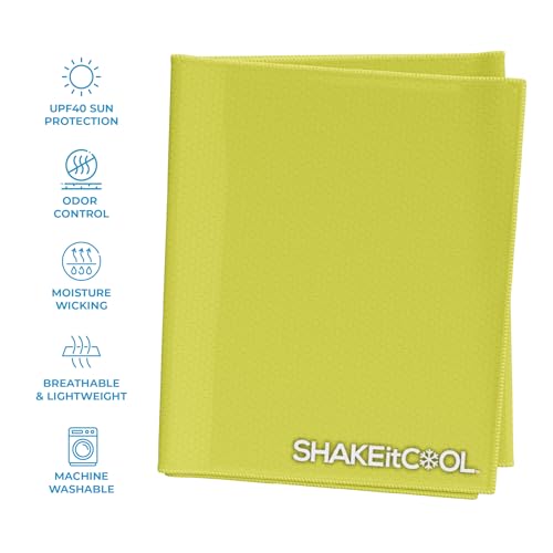 SHAKEitCOOL Extended Size Cooling Towel – Be Cool in Style - Heat Relief, Soft, Lightweight, Sun Protection, Easy Clean - Perfect for Biking, Hiking, Running, Yoga, Golf, Gardening - Safety Yellow M - color: Safety Yellow