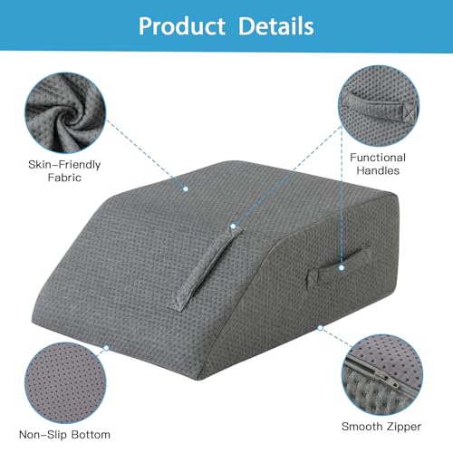 MEGCXIT Leg Pillow Elevation Blood Circulation, Leg Wedge for Elevation for Swelling, Leg Elevating Pillow for After Surgery, Memory Foam Foot Knee Pillow for Back Sleeping 24×19×8 Inch Dark Grey - color: Dark Grey, size: 24*19*8 Inch