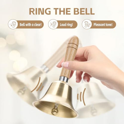 Flezoo 3.15inch Brass Super Loud Hand Bell for Dinner Wedding Office | Clear Loud Brass Tone, Rustproof Solid Build, Comfort Grip, For Elderly Wedding Office Training, Multi-Purpose Call Bell - size: Medium