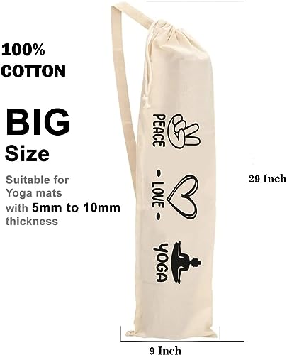 Mayatra's Organic Large Yoga Mat Tote Bag Cover -100% Cotton Lightweight,Washable Yoga Dust Bag With Adjustable Strap Unisex - color: Peace