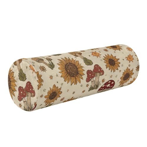 Bolster Pillow Neck Pillow Round Soft Health Memory Foam Pillows Long Cylindrical Body Pillow with Removable Cover Cute Back Yoga Autumn Mushrooms Sunflower Yellow 17" x 5.5" - color: Autumn Mushrooms Sunflower Yellow