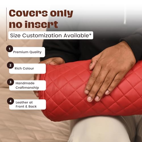Neck Roll Pillow Cushion Cover, 16x6 Inch Full Moon Round Bolster Pillow Case, Cylinder Soft Lambskin Leather Pillowcase for Head, Spine & Neck Support During Sleep - Quilted Cherry Red Pack of 1 - color: Quilted Cherry Red Pack of 1