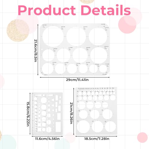 3 Pcs Circle Stencils for Drawing Geometric Drawings Templates Circle Shape Guide Stencil Measuring for Office School Building Formwork Drawings Template Multi-Size Reusable Drafting Tools