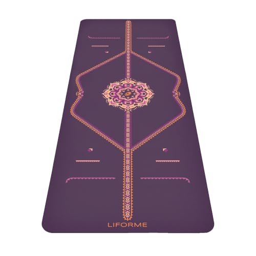 Liforme Printed Yoga Mat - Patented Alignment Design, Ultimate Grip - color: Blossoming Lotus - Purple Earth