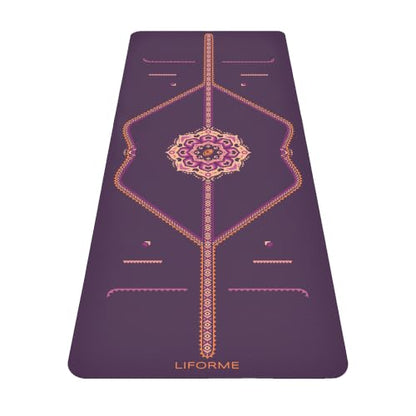 Liforme Printed Yoga Mat - Patented Alignment Design, Ultimate Grip - color: Blossoming Lotus - Purple Earth