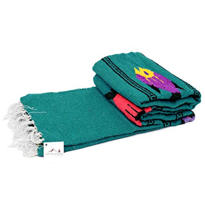 Open Road Goods Thick Mexican Yoga Blanket - Serape Fish Design - Handmade (Turquoise) - color: Turquoise