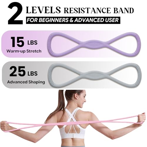 Figure 8 Resistance Band, Figure 8 Resistance Bands for Women Men,Resistance Band Figure for Working Out, Non-Slip Handles, Home Gym, Yoga & Physical Therapy - color: 15lb Purple + 25lb Gray
