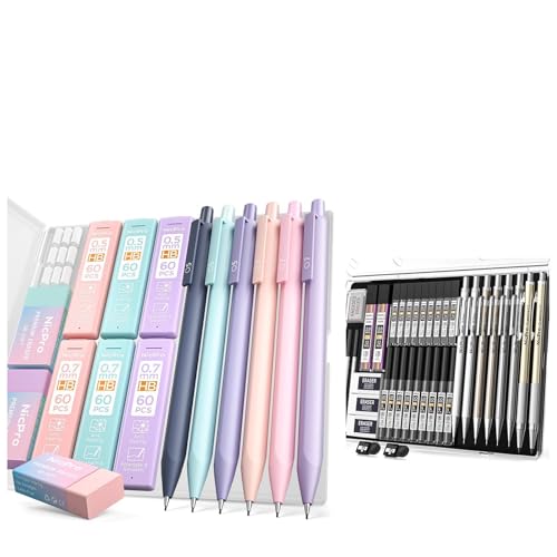 Nicpro 37PCS Metal Mechanical Pencil Set 6PCS Pastel Mechanical Pencil Set