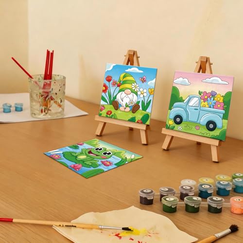 Anseal 12 Packs Pre Drawn Canvas to Paint, 4" X 4" Spring Pre-Printed Paint Party, Pre Stretched Canvas Outline Painting Boards for Paint Lovers, Party Favor - style: Spring