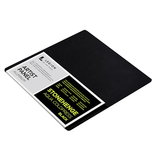 Legion Artist Panel, 1/8" Composite Brushed Aluminum with Stonehenge Aqua Coldpress Black, 100% Cotton, 140lb Paper, 6 x 6 inches for Wet Media - size: 6 x 6