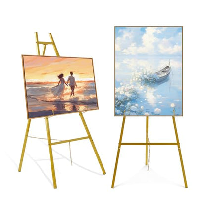 57" Gold Easel Stand for Sign, Heavy Duty Metal Floor Display Easel | 4-Tier Adjustable Floor Display Easel for Wedding Signs, Welcome Signs, Posters, Mirrors, Pictures, Art, Parties & Paintings - size: 57