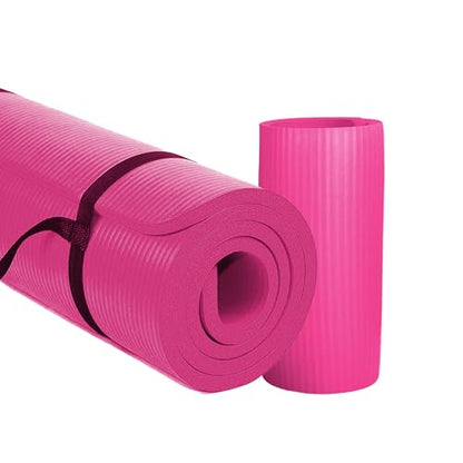 BalanceFrom 71x24 Inches Yoga Mat with Knee Pad and Optional Blocks – Extra 1-Inch Thick Non-Slip Foam with Anti-Tear Surface and Carrying Strap for Home, Studio, or Gym Workouts - color: Pink, style: Mat & Knee Pad