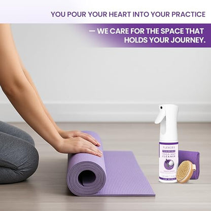 Flexies Foaming Yoga Mat Cleaner Spray Kit, Plant Based Non Toxic Mat Cleaner with Brush and Microfiber Cloth, Yoga Essentials for Women and Men, Pilates Mat Care, Lavender - color: Lavender