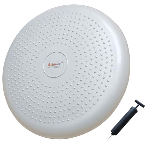 AppleRound Inflated Wobble Cushion with Hand Pump, Air Stability Board (Extra Thick), Core Balance Disc for Adults, Sensory Wiggle Seat for Kids, Flexible Seating for All Age, 13.5in / 34cm Diameter - color: White