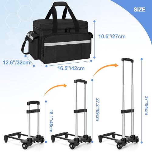 Trunab Rolling Medical Bag with Trolley & Dividers, Nurse Responder Tote - color: Black