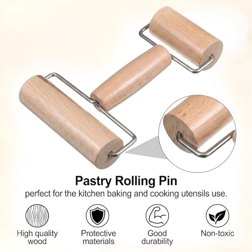 JJUNW 1 Pc Small Rolling Pin, Wooden Pizza Dough Roller Rolling Pin Clay Texture Roller, Baking Double-Ended Rollings Pins With 3 Scrapers For Cookies, Pie, Bread Dough Kitchen Tool