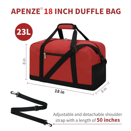 Apenze Small Gym Bag 18 inch Carry On Duffel Bag for Weekender Travel - Red - color: Red, size: 18inch