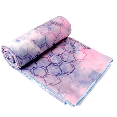 Eunzel Double Sided Silicone Yoga Mat Towel, 72" x 26.5" | Double-Sided Silicone Grip, Non Slip Surface, Absorbent Microfiber, Hot Yoga & Vinyasa - color: Navy & Pink
