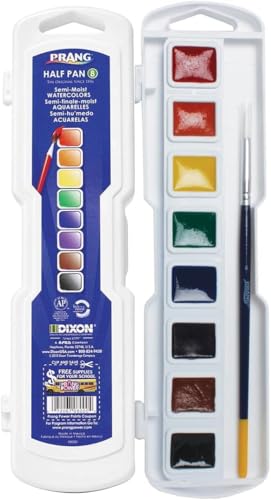 Prang Semi-Moist Watercolors 8-Color Half Pan Paint Set, Pack of 1 | Refillable, Size 6 Paint Brush Included - color: 8-Color Set (1-Pack)