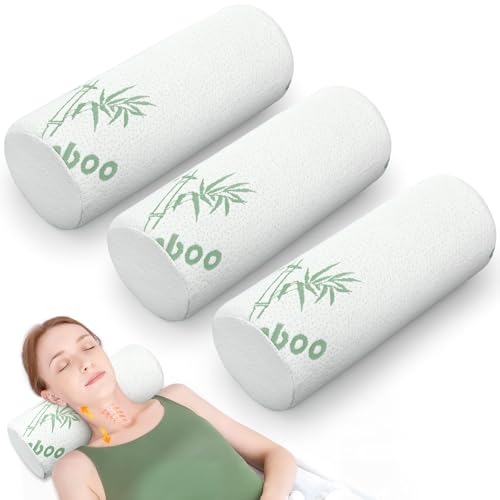 Bucherry 3 Pack Cervical Neck Roll Memory Foam Pillow Cylinder Bolster Pillow for Bed Round Neck Support with Removable Washable Cover for Sleeping Travel Yoga Legs Back Lumbar (15.75 x 5.91 Inches) - size: 15.75 x 5.91 Inches