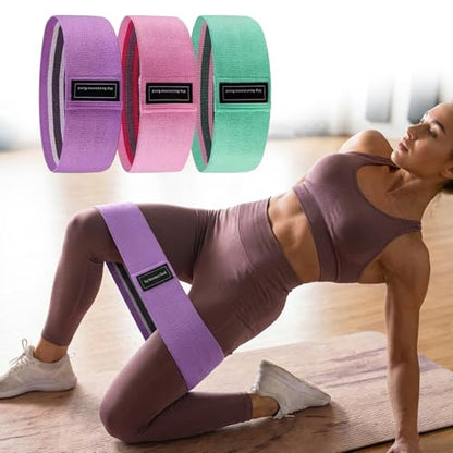 3 Pcs Woven Resistance Bands for Legs and Glutes, Non Slip Fabric Booty Bands Set, Exercise Loop Bands for Workout Squat Yoga Fitness, Elastic Hip Bands for Home Gym Training
