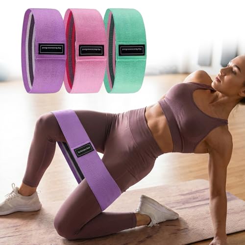 3 Pcs Woven Resistance Bands for Legs and Glutes, Non Slip Fabric Booty Bands Set, Exercise Loop Bands for Workout Squat Yoga Fitness, Elastic Hip Bands for Home Gym Training