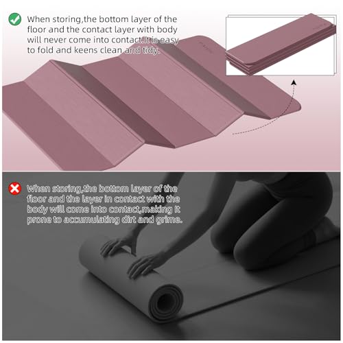 PAIDU Foldable Yoga Mat 10MM Thick 75‘’x40‘“ Quick Fold Easy Storage - color: Deep Pink