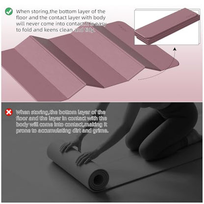 PAIDU Foldable Yoga Mat 10MM Thick 75‘’x40‘“ Quick Fold Easy Storage - color: Deep Pink