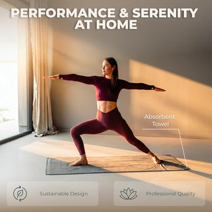 STAASH Premium Yoga Set – PU & Natural Rubber Mat + Towel + Strap + Knee Pad – Non-Slip Grip, Eco-Friendly, Studio Quality - color: Dark Grey