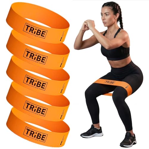 Fabric Resistance Bands for Working Out, 5-Band Set for Legs and Glutes | Booty bands for women and men, 5 resistance levels, for glute activation, hip training, squats, lunges and physical therapy - color: Light Orange