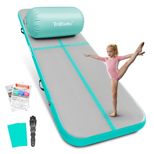 Triclicks Gymnastics Barrel Inflatable Air Roller Barrel Tumble Track Equipment Octagon Mat for Backhandspring Trainer Yoga Cheerleading Home Use Gym Without Pump - color: Green Set-No Pump, size: Mat (10ft*3.3ft*4in)+Roller (31.5*19.7in)