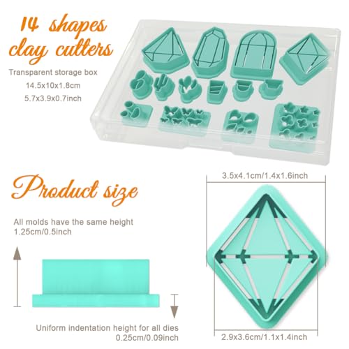 ORIGACH 14 Pcs Terrariums and Cactus Polymer Clay Cutters Set | Flower House Design Clay Cutters for Polymer Clay Jewelry Earrings with a Clear Storage Box - style: Terrariums & Cactus
