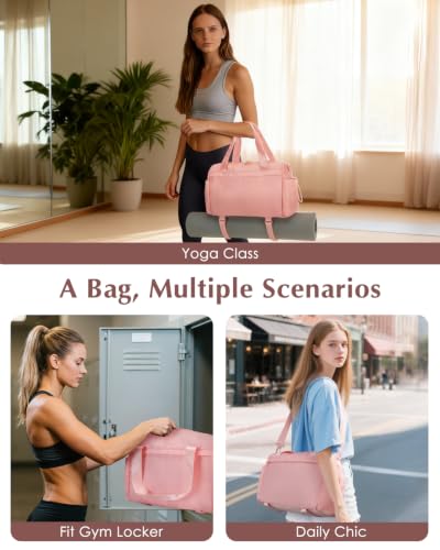 Small Gym Bag, Mini Gym Bag with Yoga Mat Holder & Wet Compartment, Pink - color: Pink