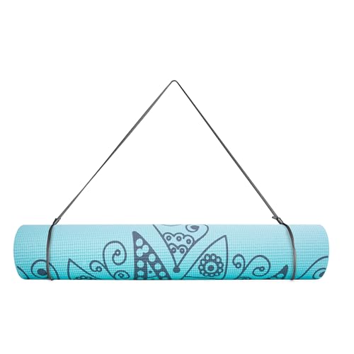 CAP Barbell Yoga Mat with Carry Strap, 5mm, Mandala Design, Light Blue