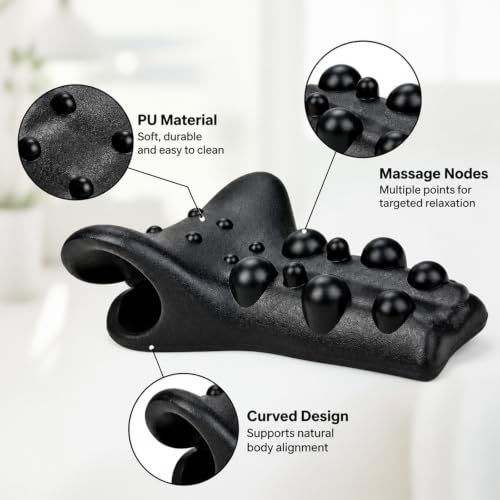 Neck and Shoulder Relaxer,18-Node Cervical Traction Pillow with Earplugs | Trigger Point Neck Stretcher for Tension Headache,High-Density Foam with Eye Masks,for Home Office Use